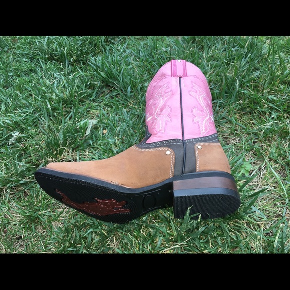 Women’s Cowgirl Rodeo Leather Boots Tan & Pink Color Bota dama Vaquera Rosa 950 - Picture 4 of 7
